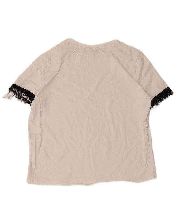 Zara Γυναικείο T-Shirt Top UK 12 μεσαίου λευκού χρώματος βαμβακερό