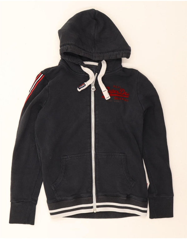 Superdry Γυναικείο πουλόβερ με κουκούλα με φερμουάρ UK 14 Μεγάλο μπλε βαμβακερό