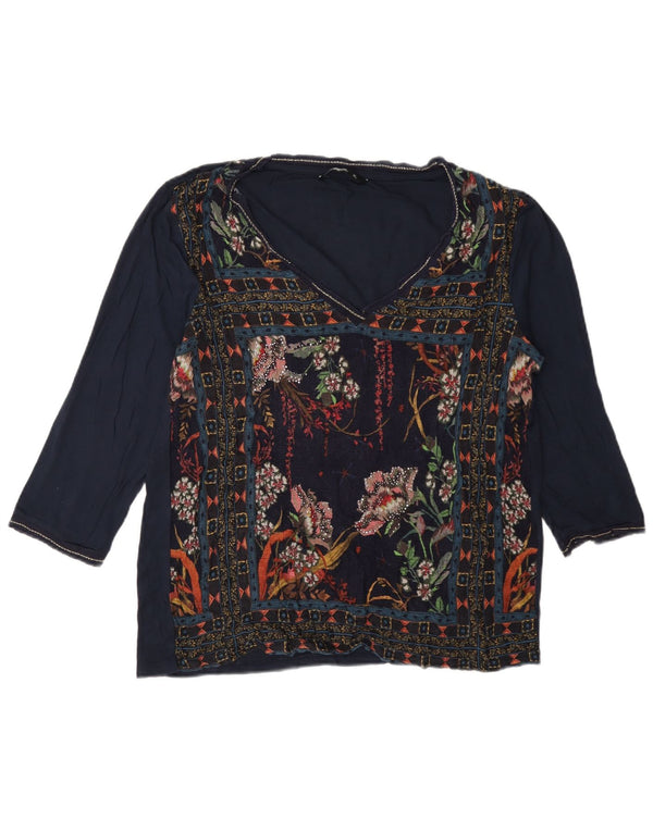 Desigual Γυναικείο τοπ 3/4 μανίκι UK 18 XL Navy Blue Floral