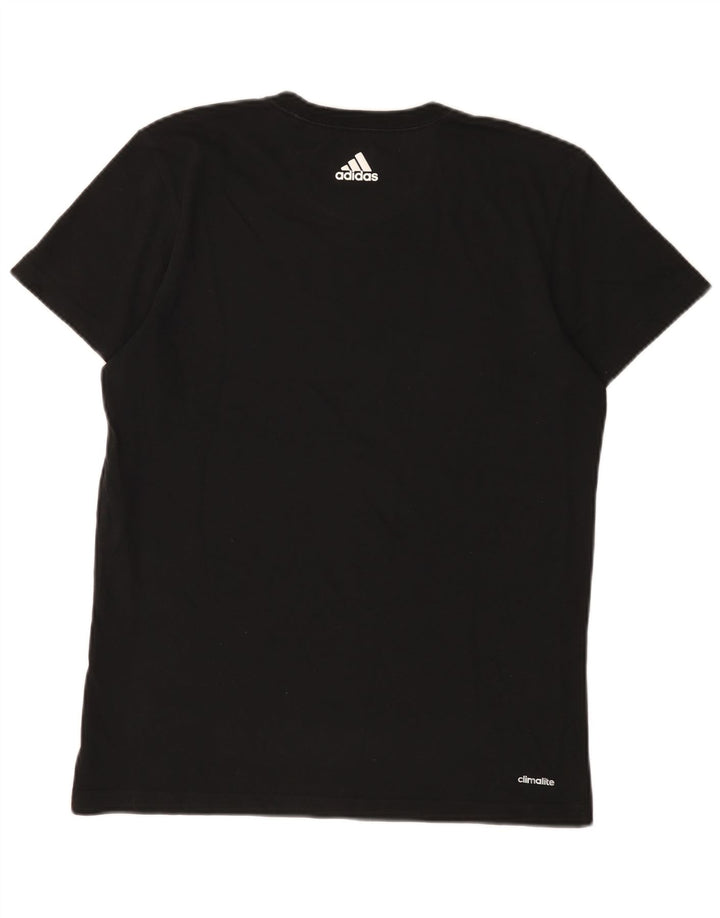 Ανδρικό γραφικό T-shirt Adidas Climalite Τοπ μεσαίο μαύρο βαμβακερό