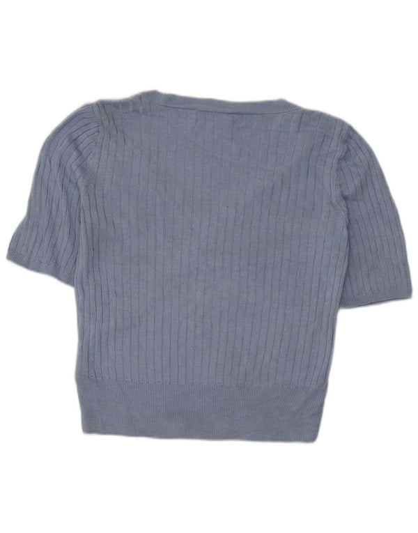 Marks & Spencer Γυναικεία Crop Μπλούζα Τοπ UK 12 Medium Blue Viscose