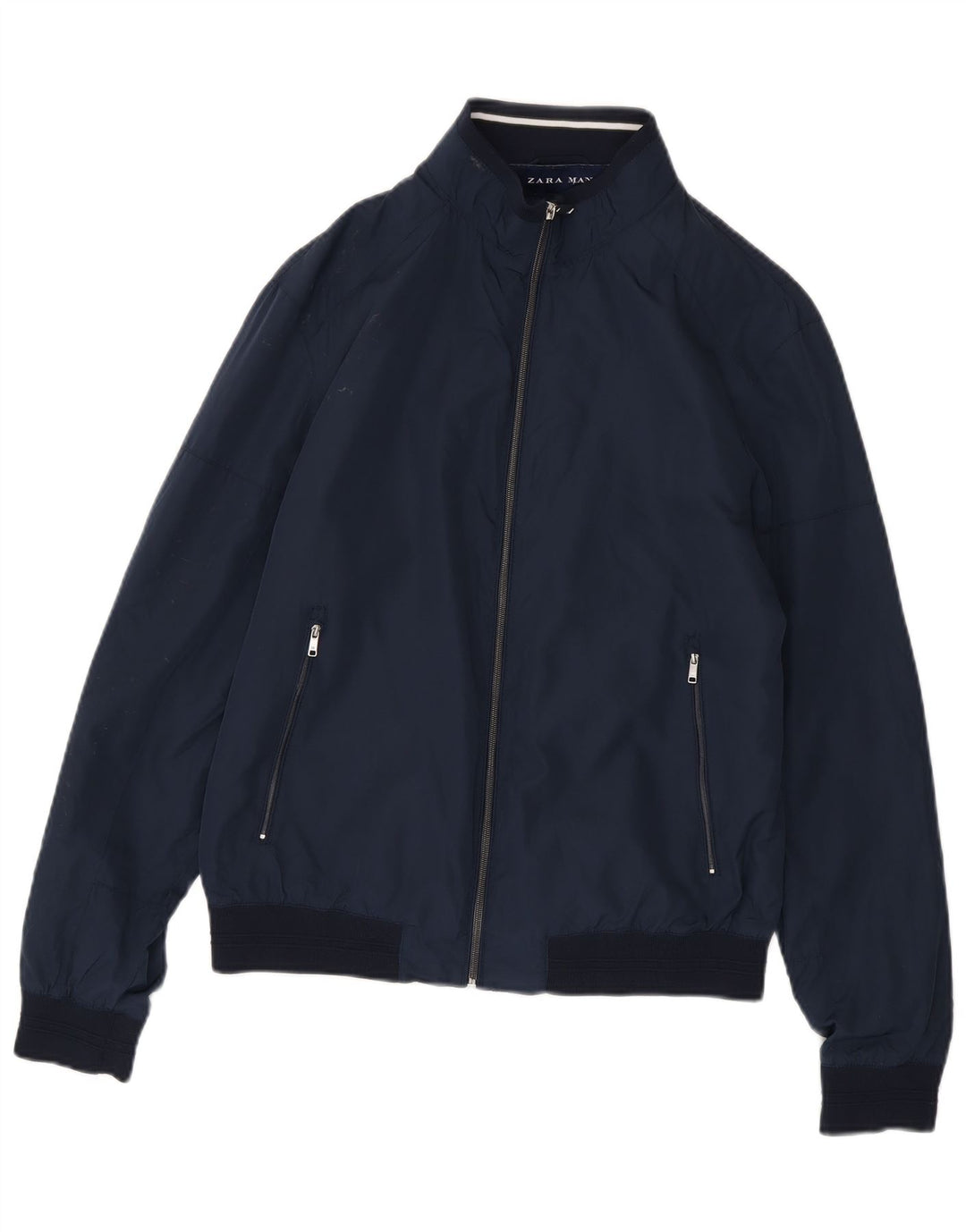 Zara Ανδρικό Bomber Jacket UK 40 Large Navy Blue Polyester