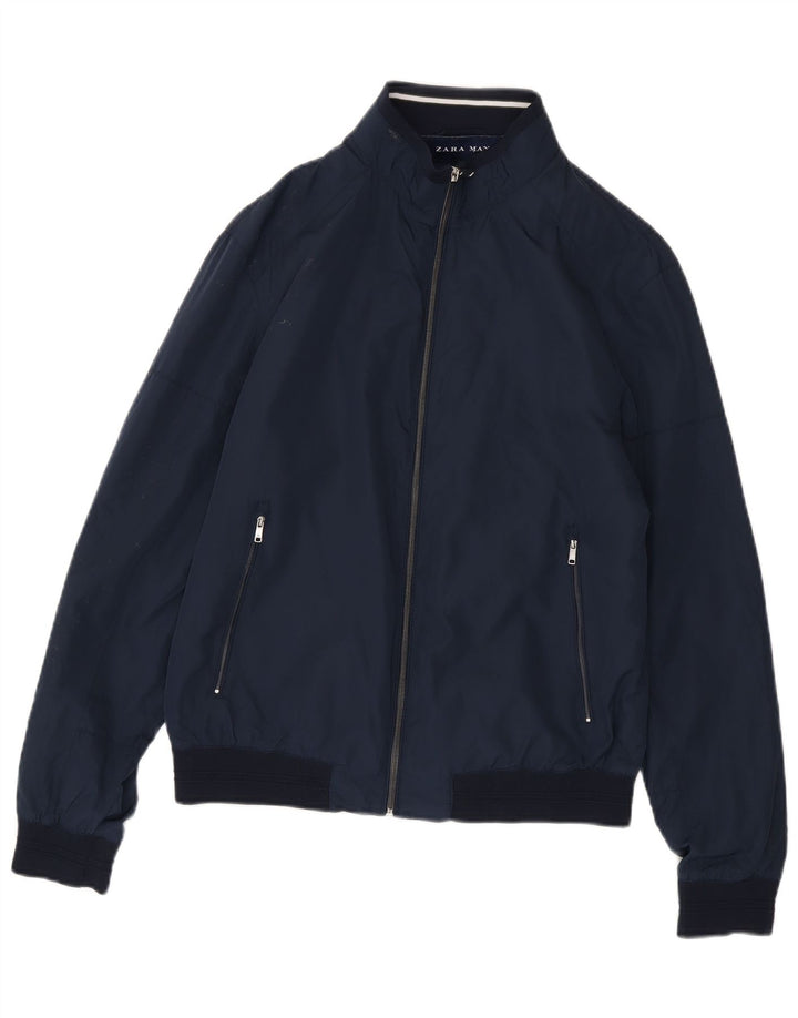 Zara Ανδρικό Bomber Jacket UK 40 Large Navy Blue Polyester