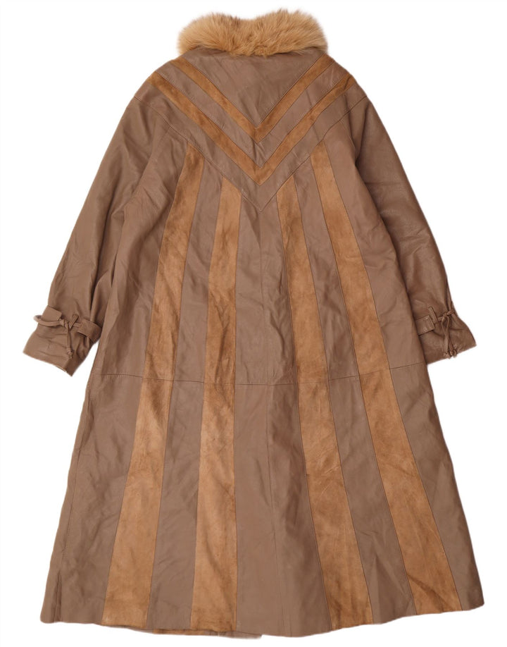 Norma Γυναικείο Loose Fit Δερμάτινο Παλτό UK 14 Medium Brown ριγέ Classic
