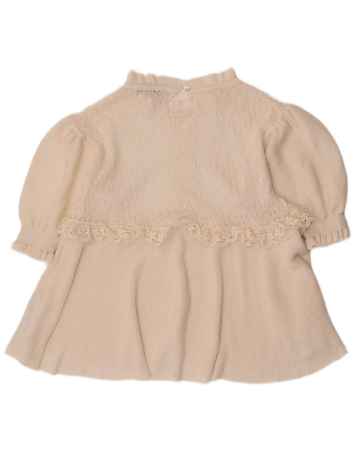 Zara γυναικεία μπλούζα με μανίκια 3/4 τοπ UK 12 Medium Off White Floral Πολυεστέρας