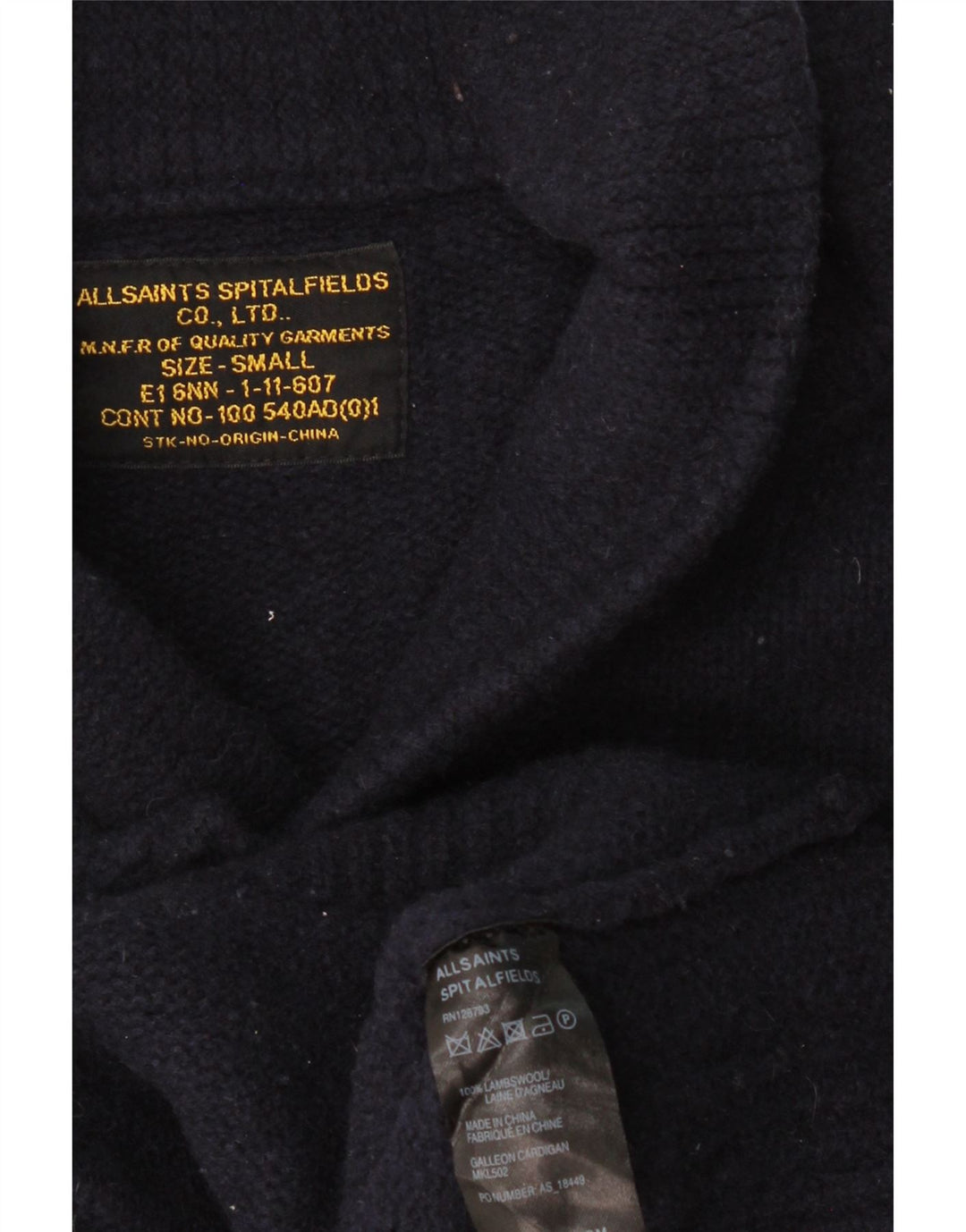 Ανδρικό πουλόβερ ζακέτα ALL SAINTS Small Navy Blue Lambswool