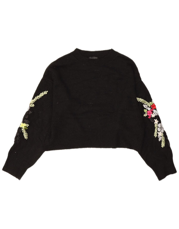 Topshop Γυναικείο Crop Boat Neck Jumper πουλόβερ UK 10 Small Black Floral