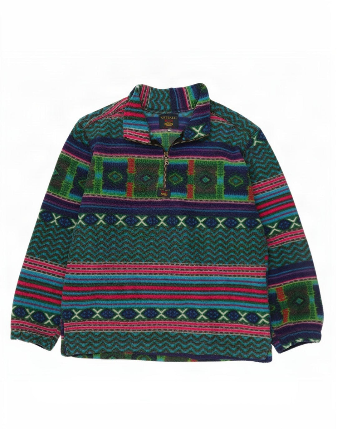 Vintage Ανδρικό φερμουάρ Fleece Jumper XL Πολύχρωμο Γεωμετρικό