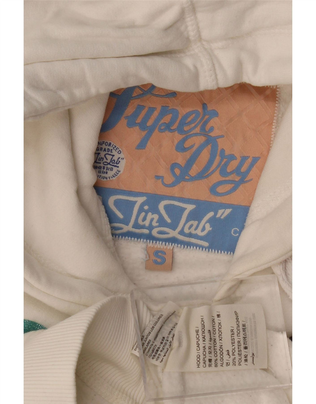 Γυναικείο γραφικό κουκούλα SUPERDRY UK 10 Small White Βαμβακερό