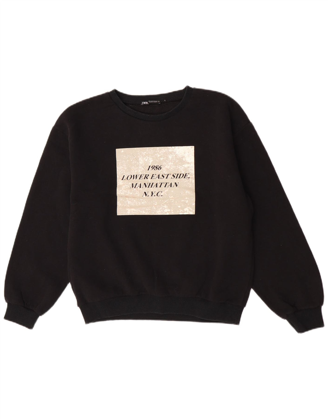 Zara Γυναικείο Φούτερ γραφικό Jumper UK 14 Medium Black
