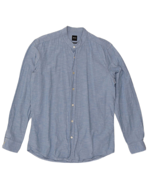 Ανδρικό πουκάμισο HUGO BOSS με κανονική εφαρμογή, μεσαίο μπλε βαμβακερό