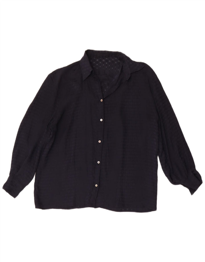 Vintage γυναικείο πουκάμισο UK 16 Large Navy Blue Spotted