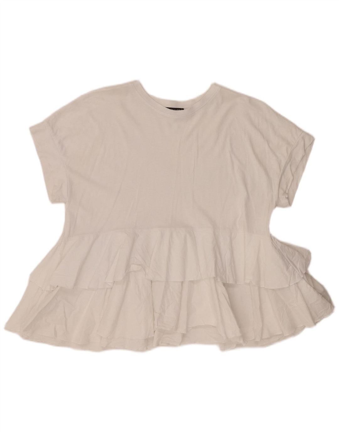 Zara Γυναικεία μπλούζα με βολάν μπροστά τοπ UK 10 Small White Βαμβακερό