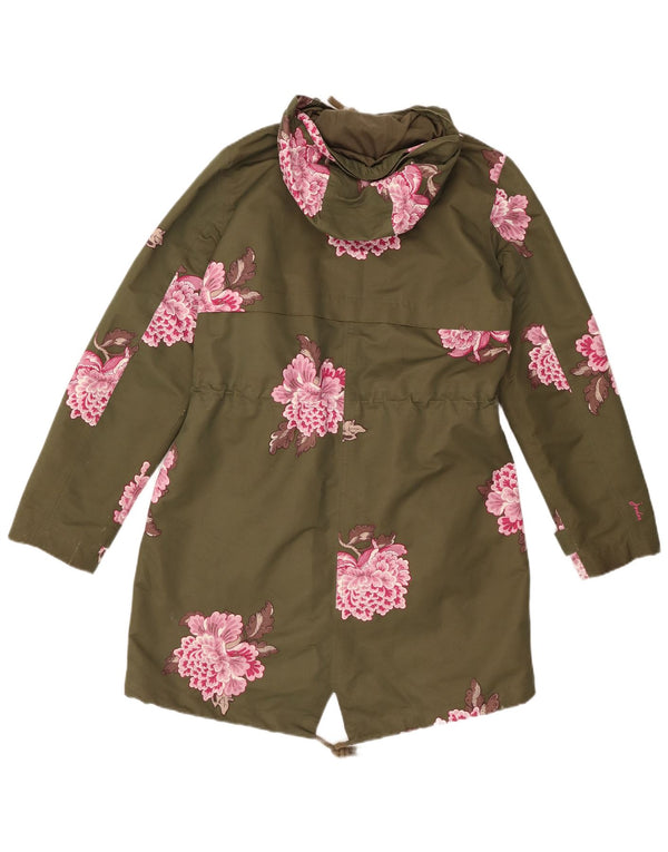 JOULES Womens Hooded Raincoat UK 12 Medium Khaki Floral Polyester