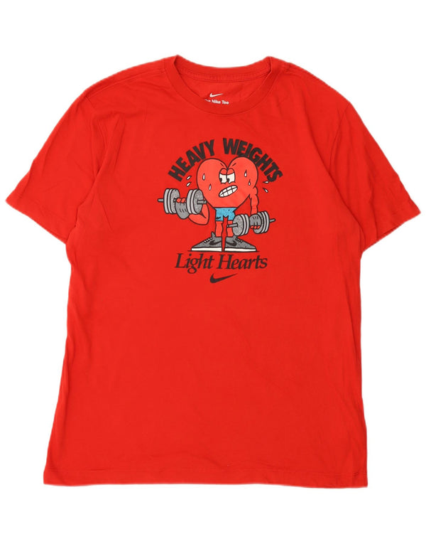 Μπλουζάκι Nike ανδρικό Dri Fit γραφικό μπλουζάκι, μεσαίο κόκκινο βαμβακερό