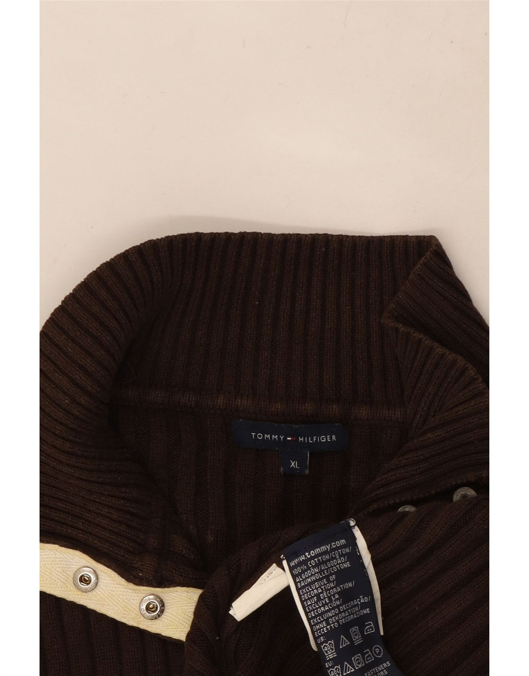 TOMMY HILFIGER Γυναικείο πουλόβερ με κουμπιά λαιμόκοψη UK 18 XL καφέ