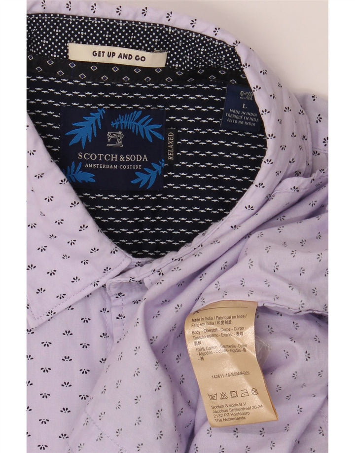 SCOTCH & SODA Mens Abstract Pattern Relaxed Fit Shirt Large Purple Cotton Vintage Scotch & Soda and Second-Hand Scotch & Soda from Messina Hembry 