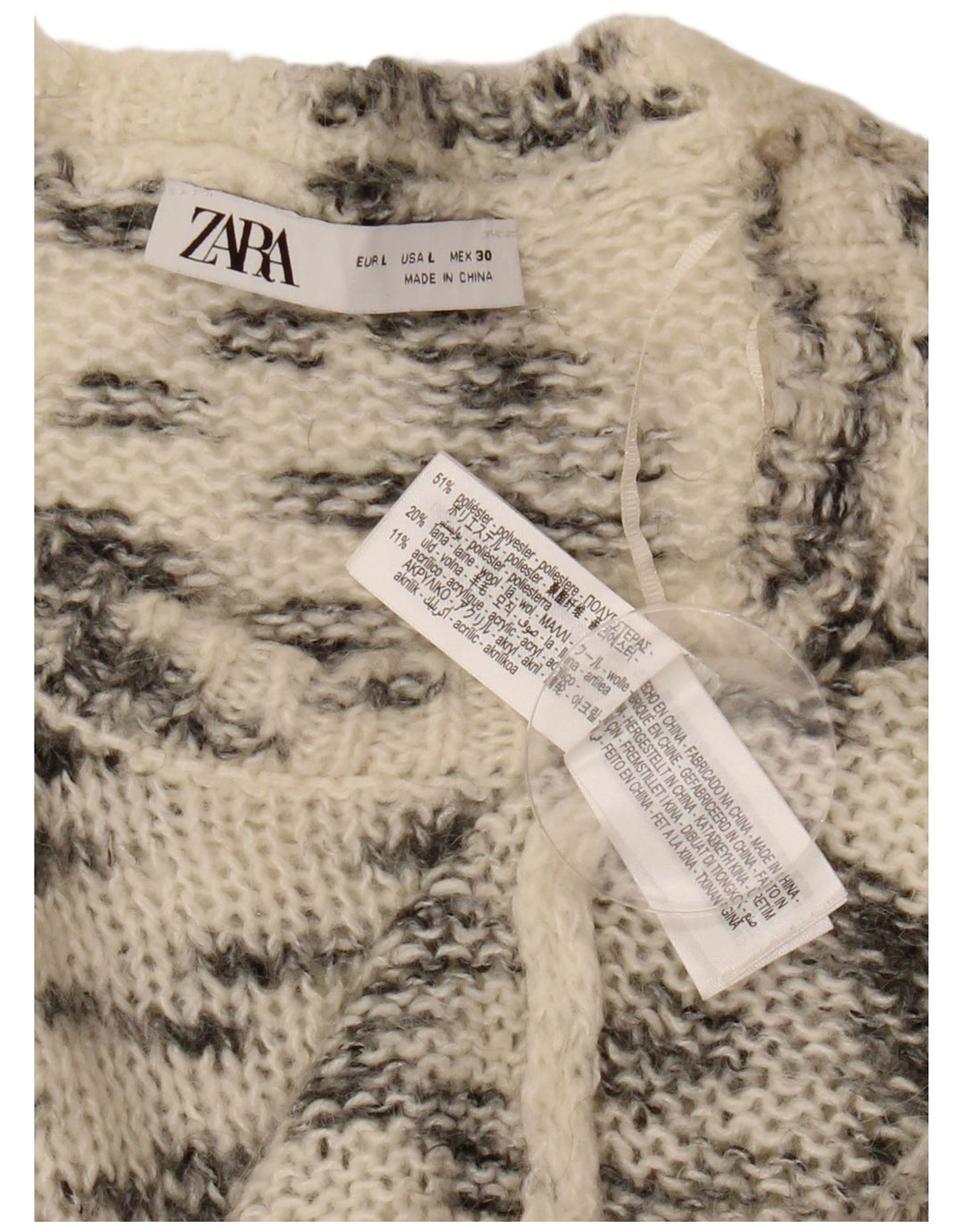 Γυναικείο πουλόβερ ZARA Crew Neck Jumper UK 16 Large Off White Flecked