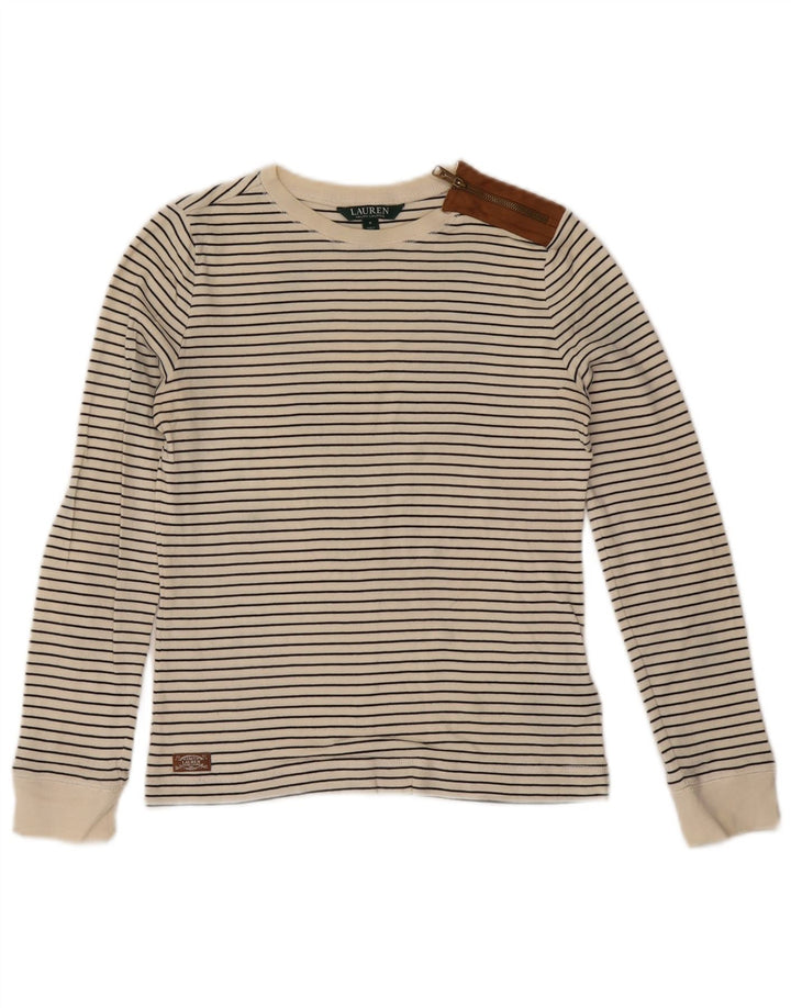 RALPH LAUREN Γυναικείο μακρυμάνικο UK 10 μικρό λευκό ριγέ βαμβακερό