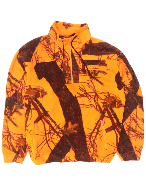 Vintage Mens Zip Neck Fleece Jumper XL Orange Camouflage Polyester