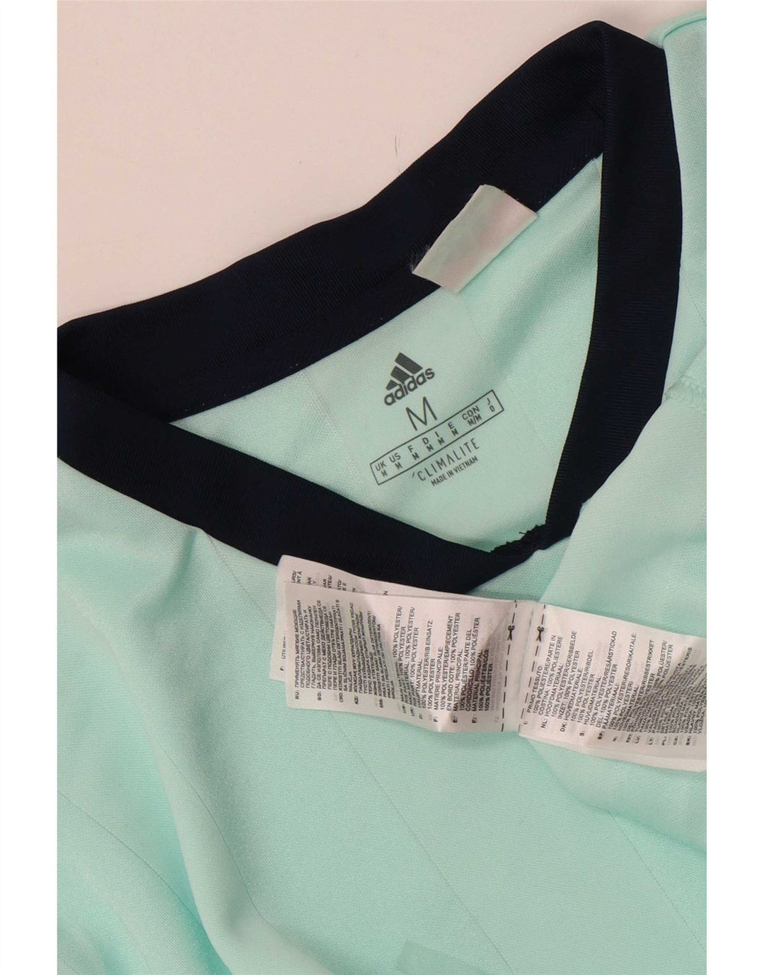 Ανδρικό T-Shirt Climalite Adidas Top μεσαίο τιρκουάζ ριγέ πολυεστέρα
