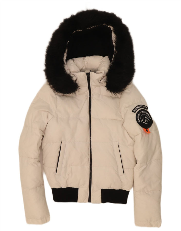 Superdry γυναικείο μπουφάν με κουκούλα μεγάλου μεγέθους με επένδυση UK 8 Small White Colourblock
