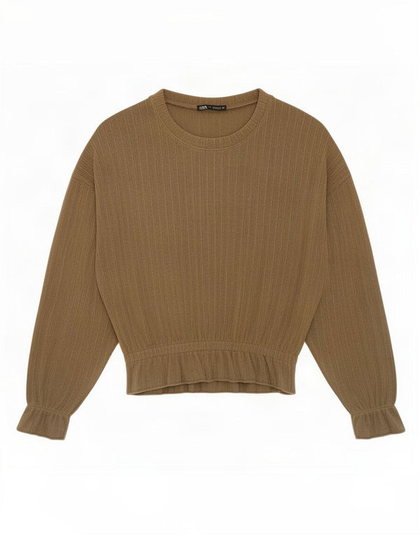 Zara γυναικείο τοπ μακρυμάνικο UK 14 Medium Khaki