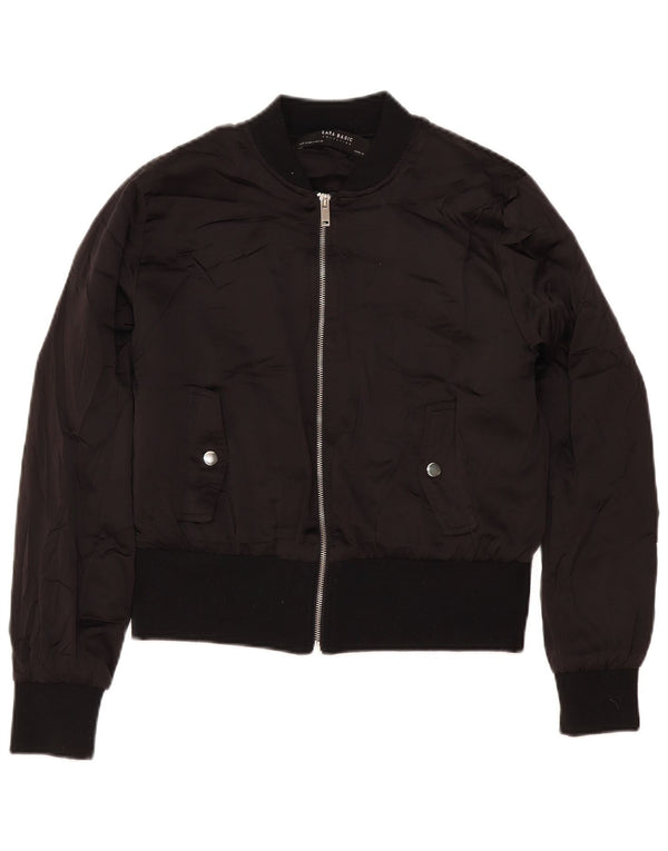 Zara Γυναικείο Bomber Jacket UK 14 Medium Black Polyester