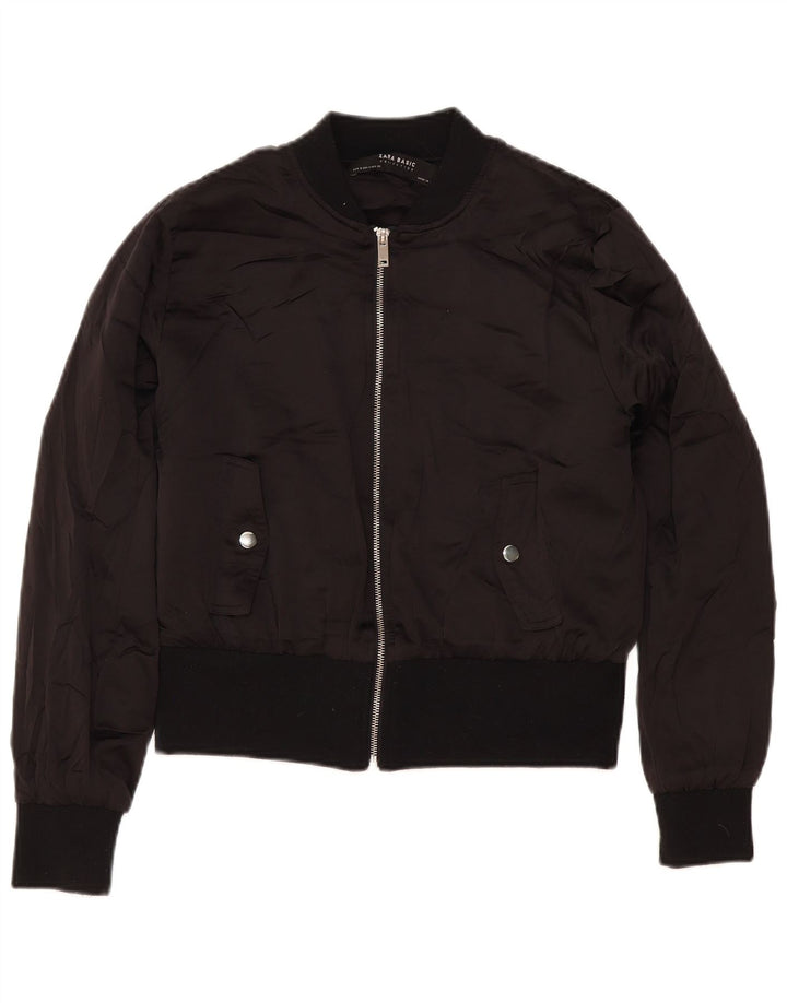 Zara Γυναικείο Bomber Jacket UK 14 Medium Black Polyester