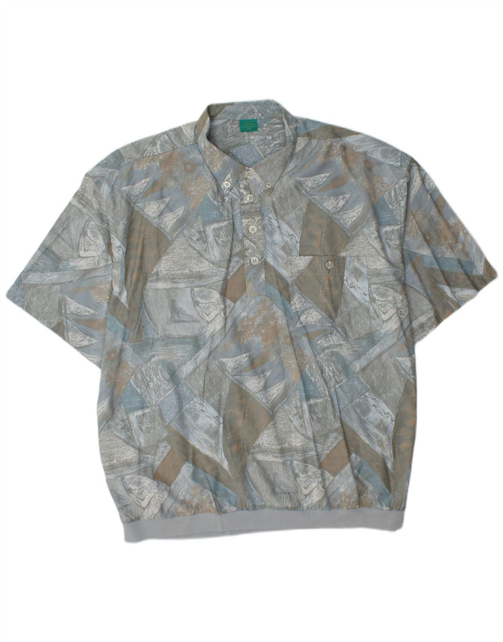 CANDA Ανδρικό πουκάμισο πουλόβερ με κοντό μανίκι αφηρημένο σχέδιο 2XL μπλε βισκόζη