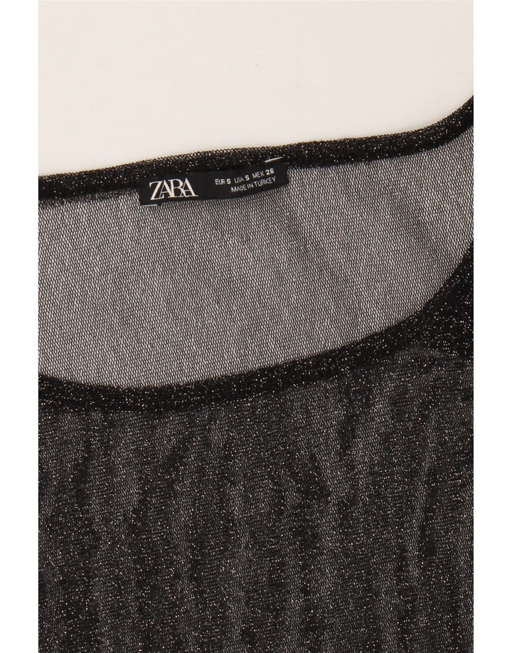 Zara Γυναικεία Oversized See Through Top Μακρυμάνικο UK 10 Small Black