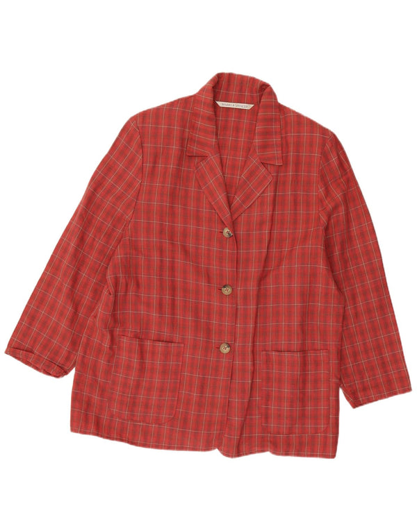 MARKS & SPENCER Womens 3/4 Sleeve Blazer Jacket UK 18 XL Red Check