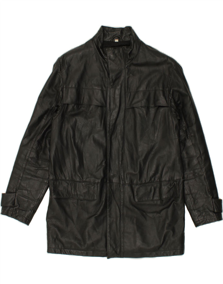 VINTAGE Ανδρικό Δερμάτινο Παλτό UK 38 Medium Black Leather
