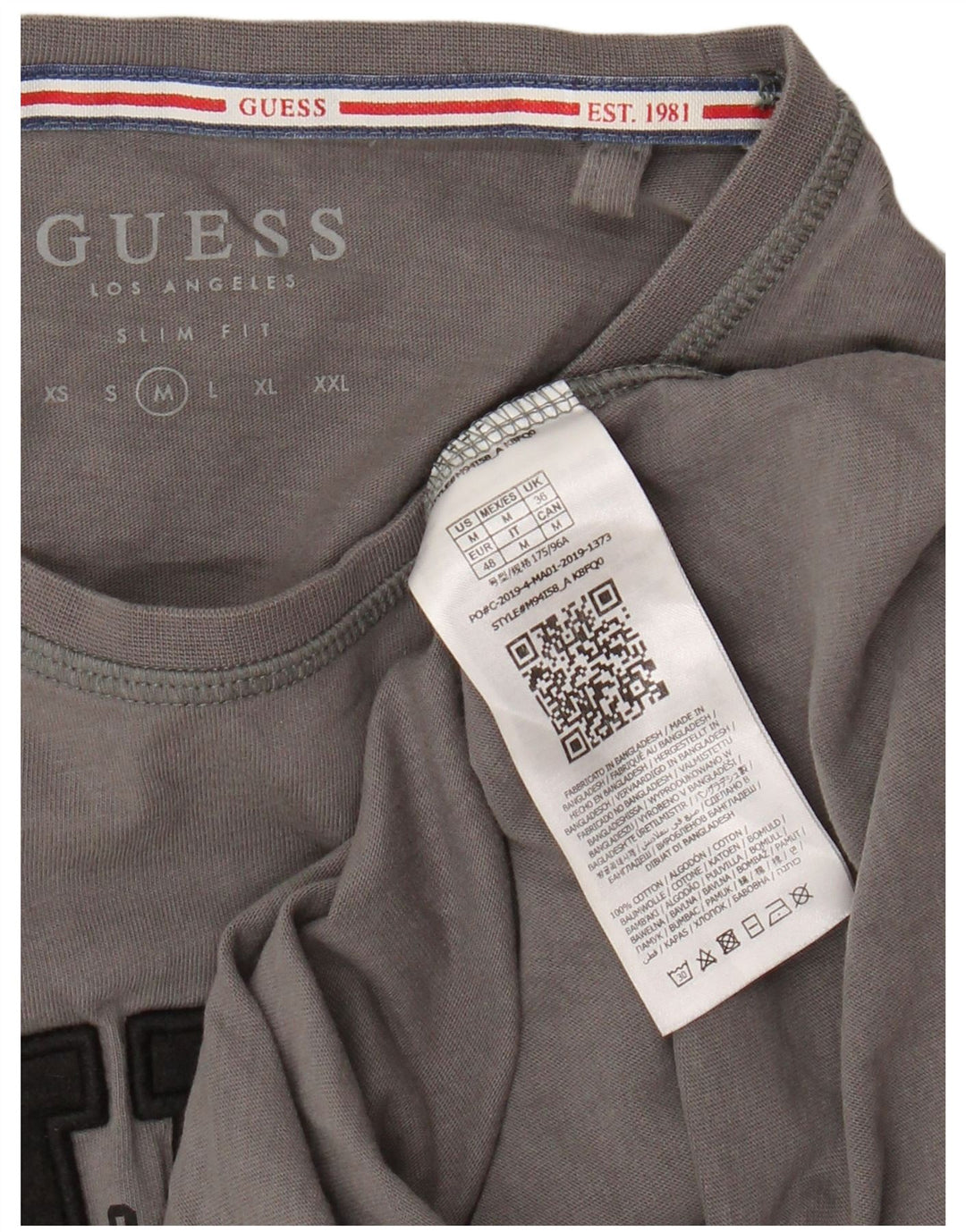 Γραφικό μπλουζάκι Guess Mens Slim Fit Top Μεσαίο γκρι βαμβακερό