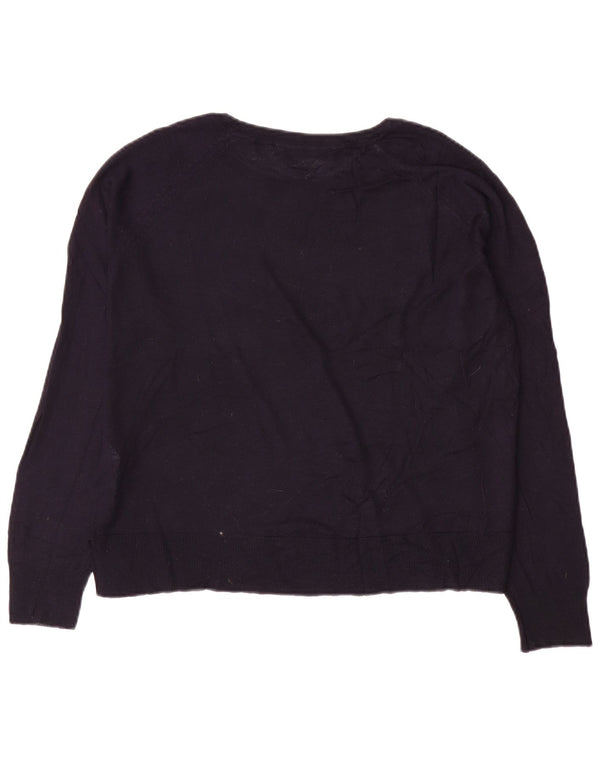 Zara Γυναικείο πουλόβερ με λαιμόκαυστο UK 14 Medium Navy Blue Viscose