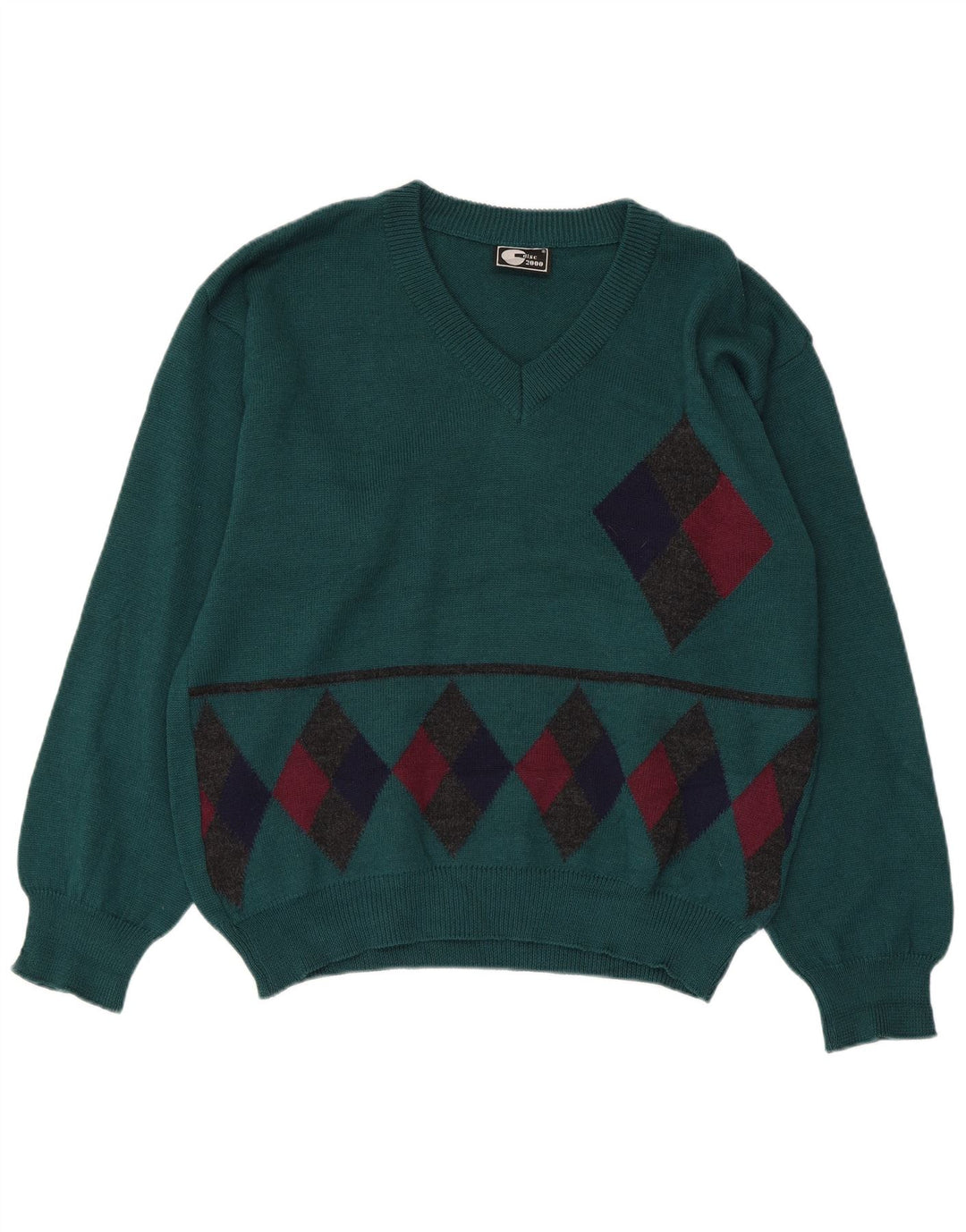 Vintage γυναικείο πουλόβερ με λαιμόκοψη IT 50 XL Πράσινο Argyle/Diamond Wool