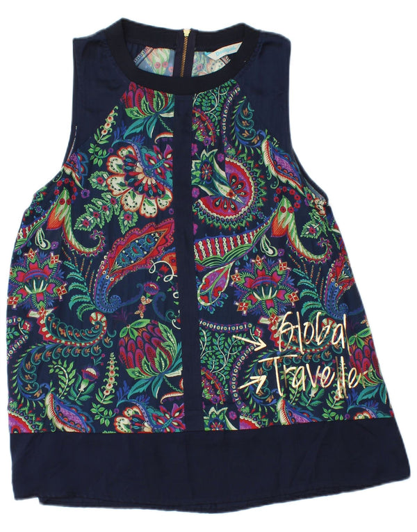 Desigual Γυναικεία γραφική αμάνικη μπλούζα Top 10 Small Navy Blue Paisley