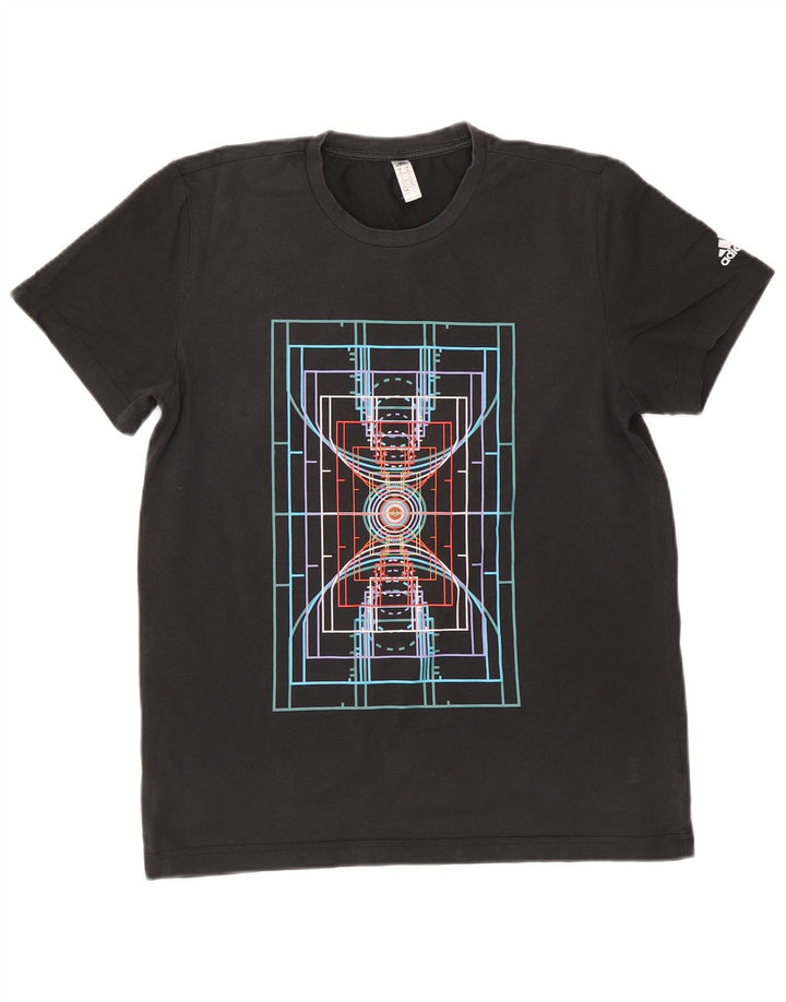 Ανδρικό γραφικό T-shirt Adidas Climalite Τοπ μεσαίο μαύρο βαμβακερό