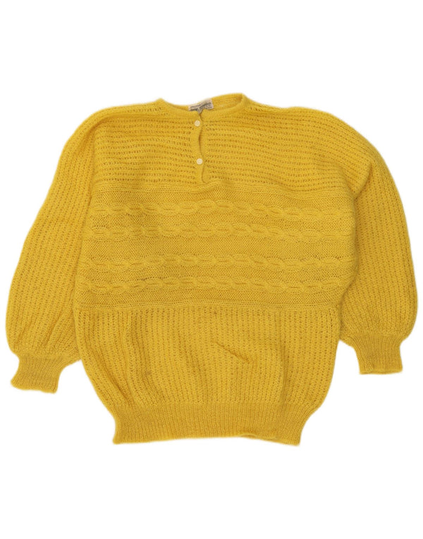 Vintage γυναικείο πουλόβερ με λαιμό με κουμπιά UK 18 XL κίτρινο