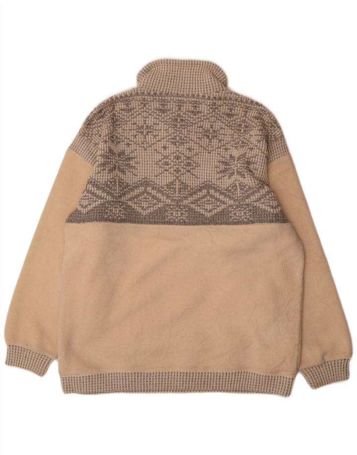 Vintage ανδρικό φερμουάρ με λαιμόκοψη Fleece Jumper Μεγάλο μπεζ Fair Isle Polyester