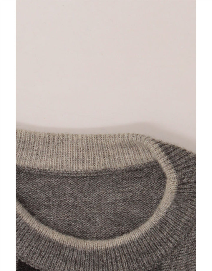 VINTAGE Mens Crew Neck Jumper Sweater Large Grey Striped Vintage Vintage and Second-Hand Vintage from Messina Hembry 
