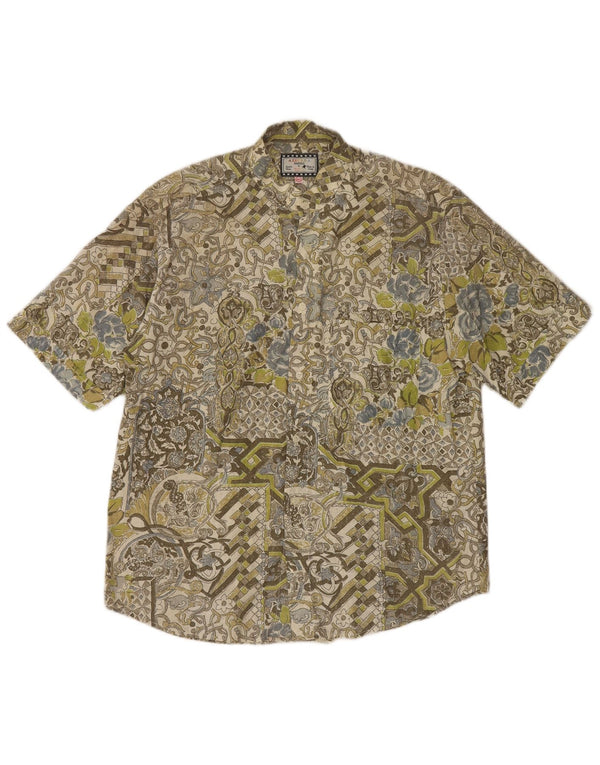 Azzurra Mens Short Sleeve Shirt XL Green Floral Cotton