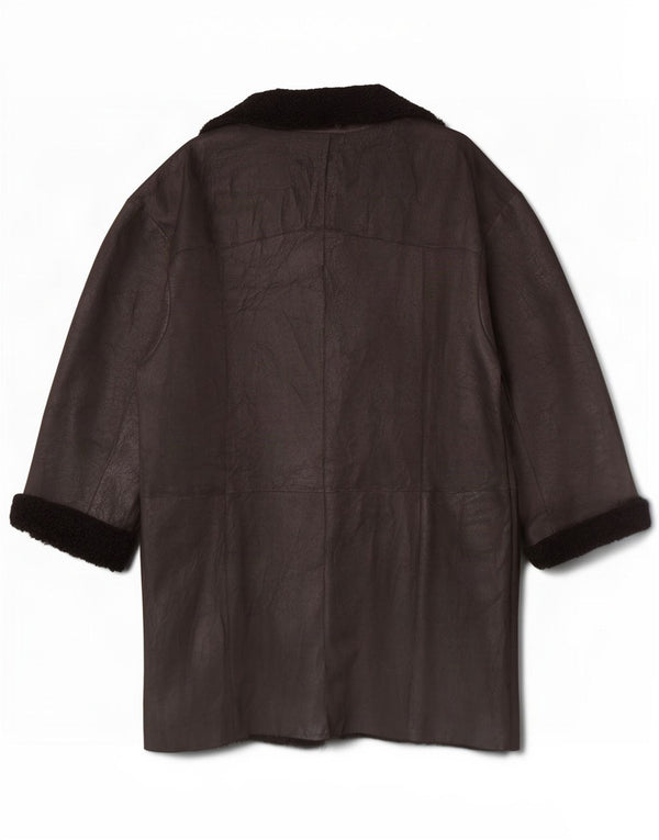 Vintage Womens Reversible Leather Coat UK 14 Large Black Colourblock