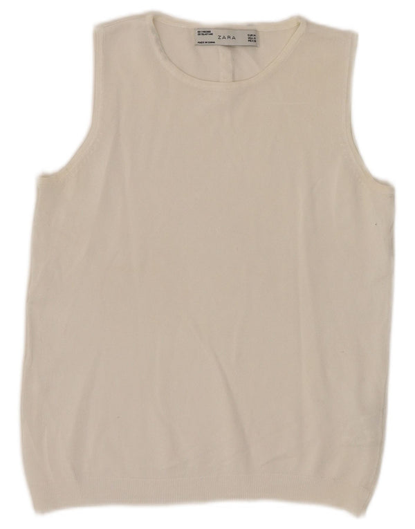 Zara Γυναικείο Crop Vest Top UK 12 Medium White Viscose