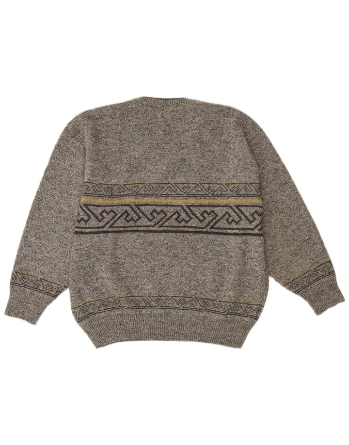 Ανδρικό πουλόβερ με λαιμόκοψη Vintage IT 52 μεγάλο γκρι γεωμετρικό μαλλί