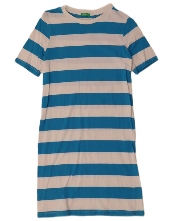 Benetton Γυναικείο T-Shirt Φόρεμα UK 6 XS Μπλε ριγέ βαμβακερό