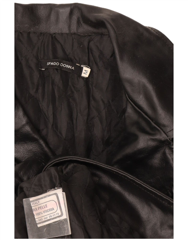 Vintage Γυναικείο Δερμάτινο Παλτό UK 12 Medium Black Leather