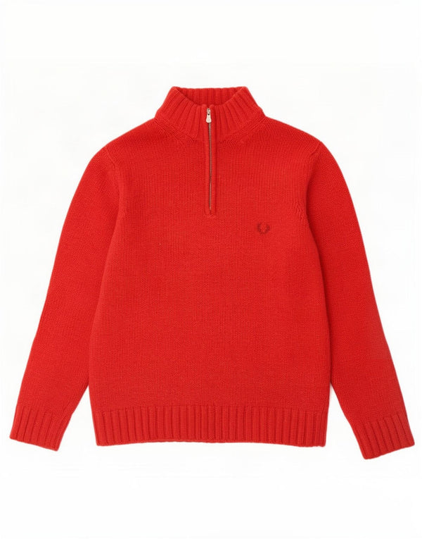Fred Perry Mens Zip Neck Jumper Sweater Large Red Wool