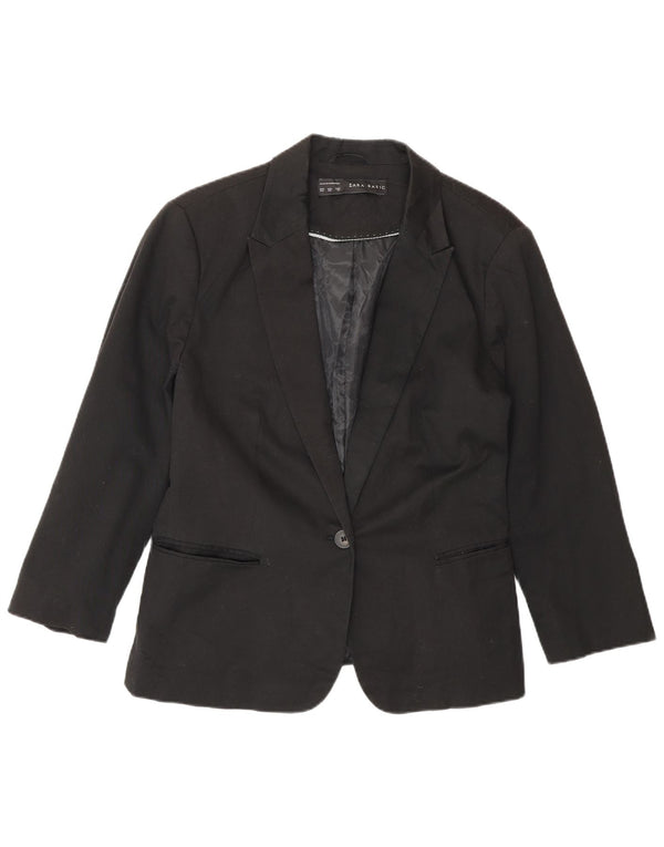 Zara γυναικείο 3/4 μανίκι σακάκι 1 κουμπί UK 20 2XL μαύρο βαμβακερό