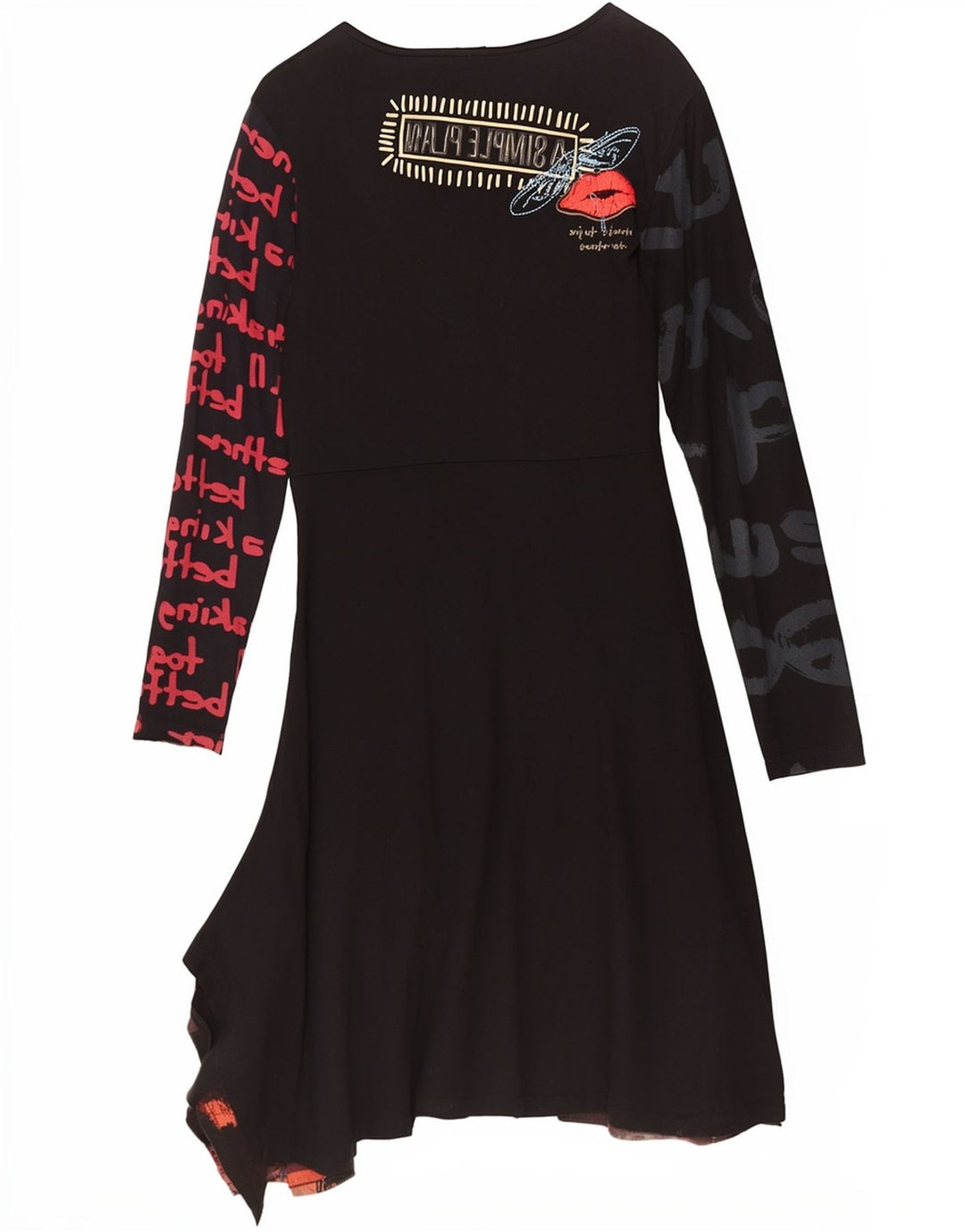 Γυναικείο γραφικό ασύμμετρο φόρεμα Desigual UK 18 XL Μαύρο συνονθύλευμα